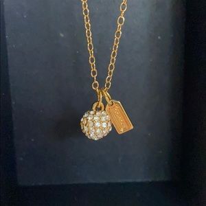 Coach Crystal Ball Gold Tag Dainty Necklace NWOT